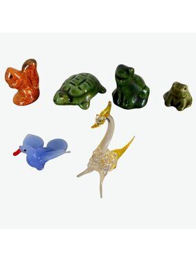 Vintage Wade Whimsies Red Rose Tea & Blown Glass Miniature Animal Figurine Lot